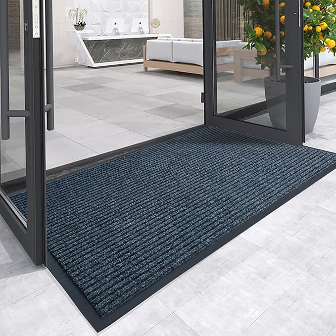 Front Door Mat,3'x4'Indoor Outdoor Door Mat,Heavy Duty Durable Welcome,Commercial Floor Mats Inside Outside Entrance, Waterproof All-Season, All-Weather Non Slip Backing Doormat for Entryway,Dark Gray