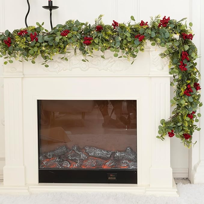 6.3FT Christmas Garland with LED String Lights, Anna's Whimsy 144 Branch Tips Seasonal Artificial Pine Winter Cypress Greenery Garland, Christmas Decorations Holiday Indoor Outdoor Christmas Decor