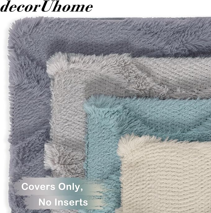 decorUhome Set of 4 Throw Pillow Covers 16x16 Inch, Neutral Decorative Soft Plush Faux Wool Couch Pillow Covers, Farmhouse Pillow Cases for Living Room Bed Sofa (Beige/Grey)