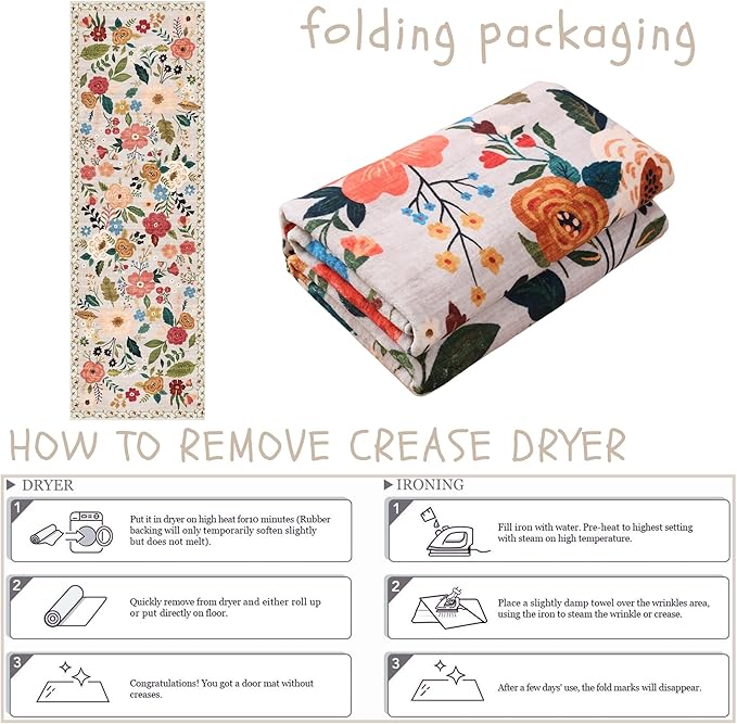 Rugcomf Runner Rug for Hallways Kitchen Rug Non Slip 2'x 6' Washable Rugs with Rubber Backing Soft Floral Carpet Runner for Hallways, Kitchen, Laundry, Bedroom, Bathroom(Beige)