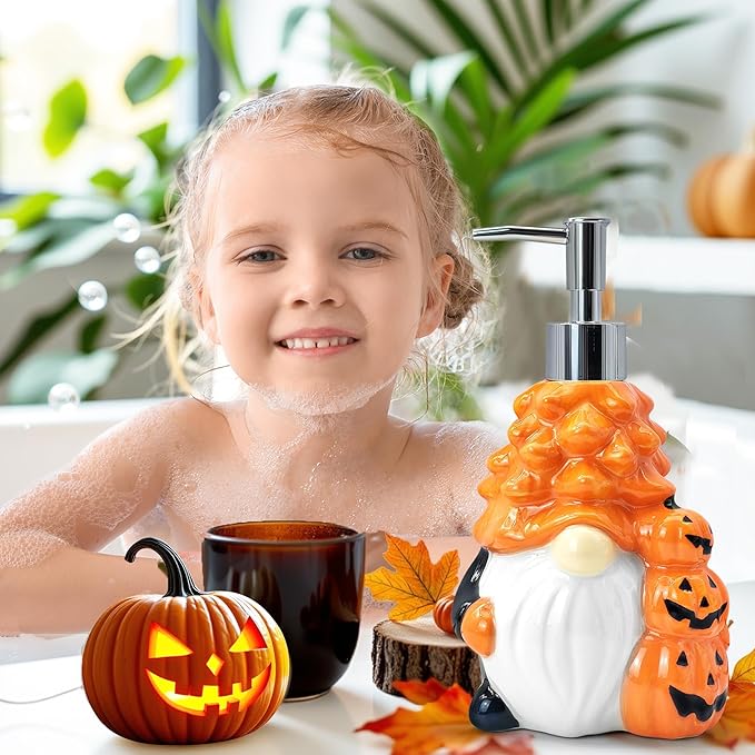 Hexagram Halloween Soap Dispenser, Halloween Bathroom Kitchen Decor, Gnome Ceramic Soap Dispenser for Home Indoor Decorations, Refillable Lotion Essential Oil Dispensers with Pump