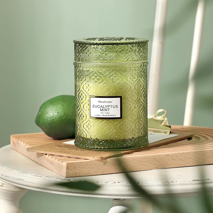 Eucalyptus Mint Scented Candles, Large Natural Soy Candle, 88 Hours Burning Time, Decorative Candles in Glass, Aromatherapy Candle Gift for Women, 19oz