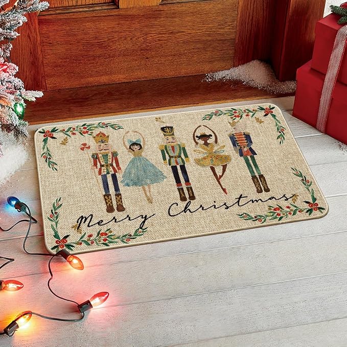 Artoid Mode Watercolor Nutcrackers Merry Christmas Doormat, Seasonal Winter Low-Profile Rug Switch Mat for Indoor Outdoor 17x29 Inch