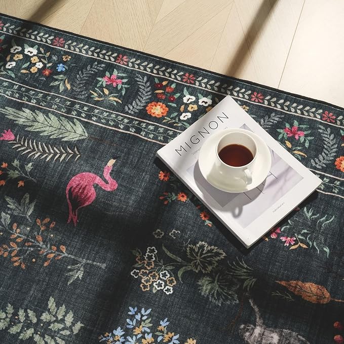 Rugcomf Runner Rug for Kitchen Rug Non Slip 2'x6' Washable Rugs with Rubber Backing Soft Floral Animal Carpet Runner for Kitchen, Laundry, Bedroom, Bathroom (Green)
