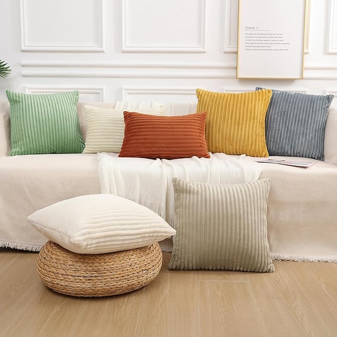 Simmore Decorative Throw Pillow Covers 12x20 Set of 2, Soft Natural Plush Flannel Double-Sided Fluffy Lumbar Pillow Covers for Couch Sofa Living Room, Sage Green