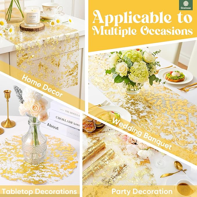 Gold Table Runner 11" x 49 ft (1 Roll) – Sparkly Table Decorations, Sequin Glitter Foil Mesh Roll for Weddings, Christmas, Birthdays, Valentine’s Day, Holidays & DIY Projects