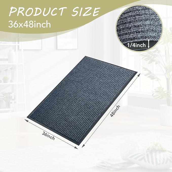 Front Door Mat,3'x4'Indoor Outdoor Door Mat,Heavy Duty Durable Welcome,Commercial Floor Mats Inside Outside Entrance, Waterproof All-Season, All-Weather Non Slip Backing Doormat for Entryway,Dark Gray