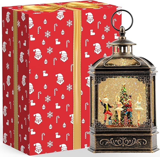 Christmas Snow Globe Lantern Lighted Nutcracker Suite Scene Musical Snow Water Lantern Swirling Glittering Home Decoration and Gift, Battery Operated or USB Powered