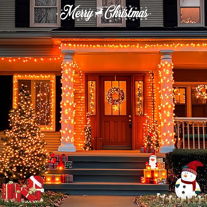 JMEXSUSS 500 LED Halloween Lights Outdoor, 163FT 8 Modes Orange Halloween Light Indoor Clear Wire, Outdoor Waterproof Fall Lights Plug in for Thanksgiving Room Porch Christmas