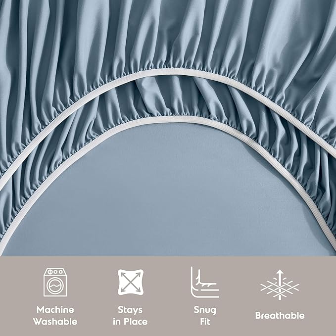 Nestl Extra Deep King Sheet Set - 6 Piece Breathable & Cooling Sheets - Hotel Luxury Bedding Set w/18-24 Inch Deep Pockets - Easy & Secure Fit - Super Soft, Wrinkle Free & Comfy - Stone Blue