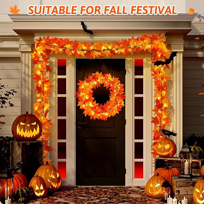 Fall Decor Fall Decorations for Home: Thanksgiving Decorations 10.8 FT Plug in Fall Garland with Lights 50 Orange Bulbs Connectable Lighted Fall Garland Thanksgiving Table Decor Indoor Outdoor