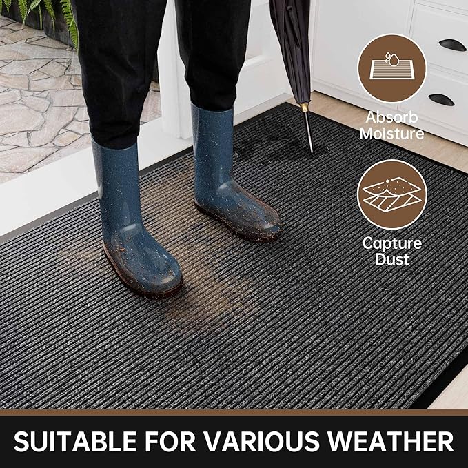 Front Door Mat, 48" x 36" Heavy Duty Indoor Outdoor Doormat, Non-Slip, Rubber Backing Low Profile, Welcome Commercial Door Mats for Entryway