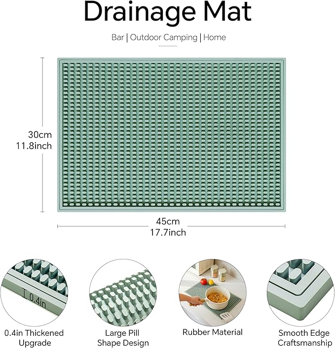 2 Pack Bar Mat, Home Bar Tool Drying Mats, Bar Accessories for The Home Bar Set 18''x12''(Green) for Bars, Outdoor Camping, Bar for Home