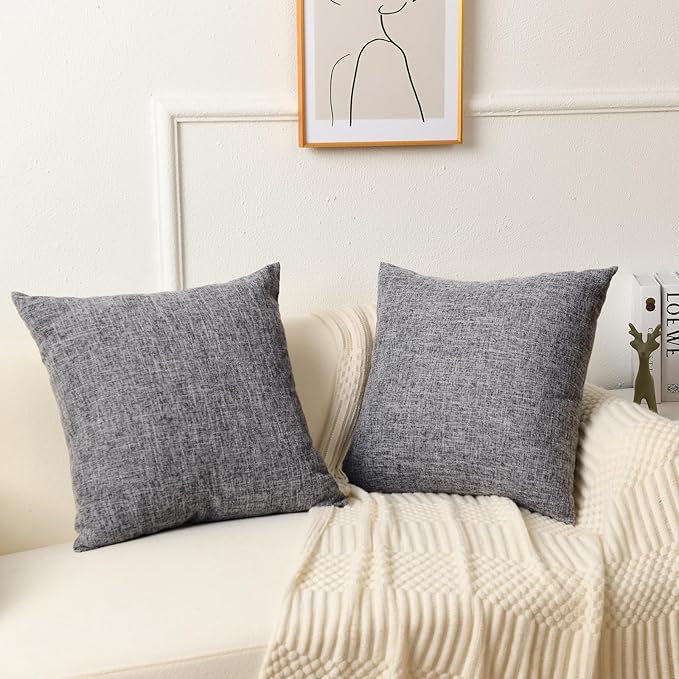 JIUZHEN 20x20 Inch Grey Faux Linen Pillow Covers Set of 2, Modern Farmhouse Neutral Decorative Pillowcase, Washed Texture Zipper Closure