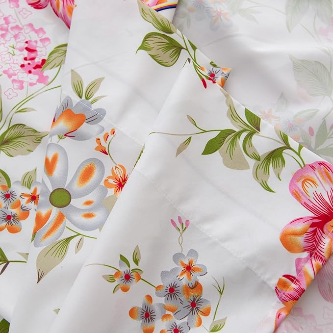 King Size Bed Sheets Set Deep Pockets - 6PC Floral Ultra Soft Microfiber Bed Sheets - Easy to Clean, 90 Thread Count Sheets with Fitted Sheet, Flat Sheet & Pillowcases (Pink/Green Floral)