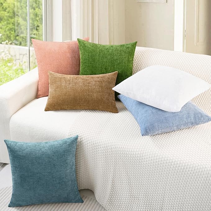 CaliTime Throw Pillow Covers Decorative 16 X 16 Inches Pack of 2 Cozy Chenille Cushion Cases for Couch Sofa Bed Living Room Home Smoke Blue