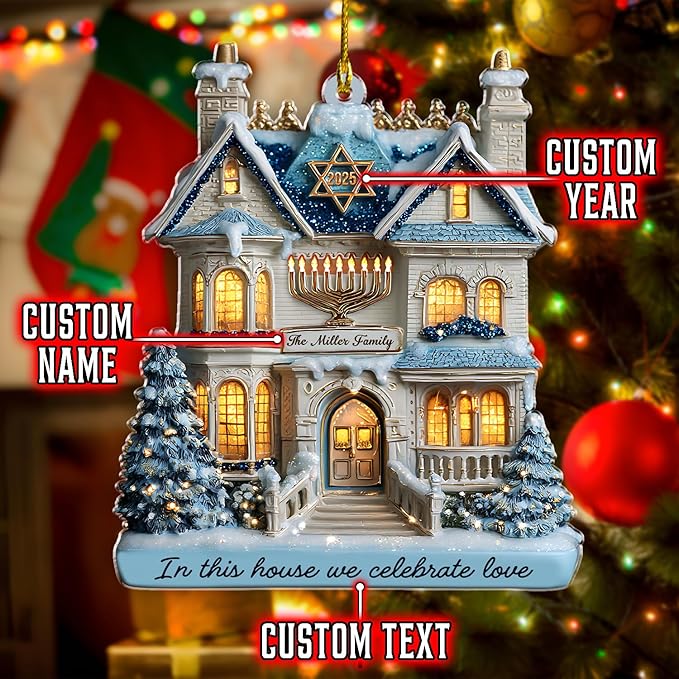 Personalized Hanukkah Ornaments for Tree - 2D Custom Family Christmas Ornaments, Merry Chrismukkah Jewish and Christian Gift, House Warming Gifts New Home Ornament 2025