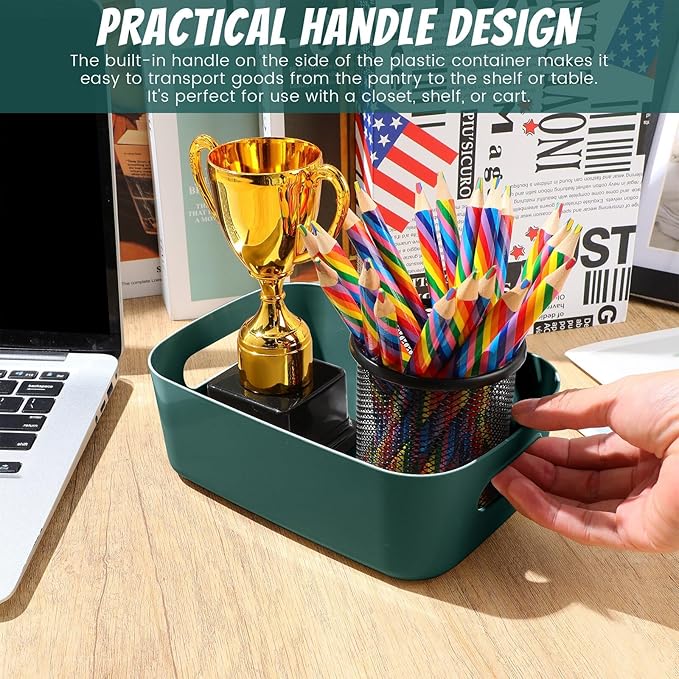 Zopeal Plastic Storage Bins 10 Pcs Green Pantry Organizer Bins Small Baskets Storage Containers for Home Kitchen (8 x 5.7 x 3 Inch)