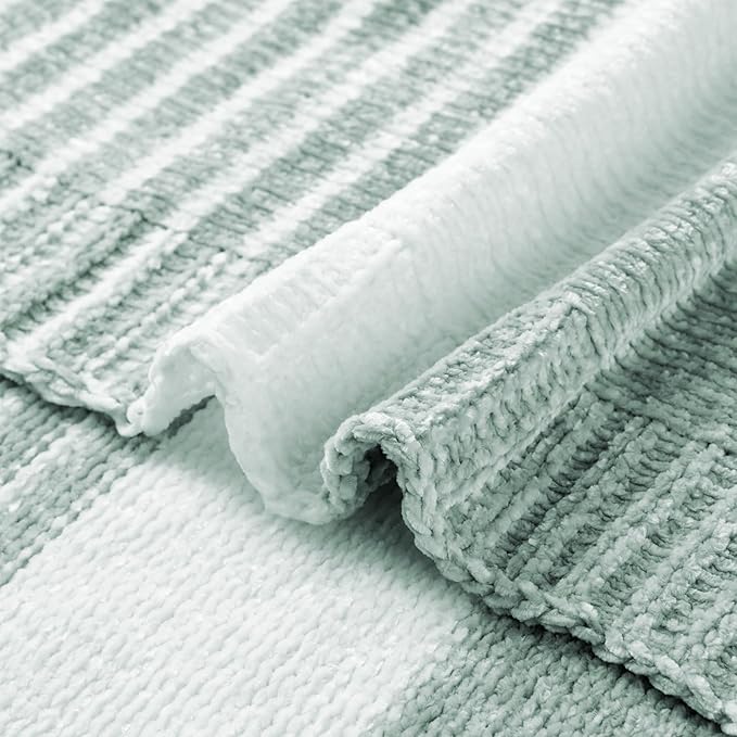 BATTILO HOME Sage Green Throw Blanket for Couch, Farmhouse Chenille Knitted Blanket for Home Decor, Light Green Striped Spring Summer Throw Blanket, 51"x67"