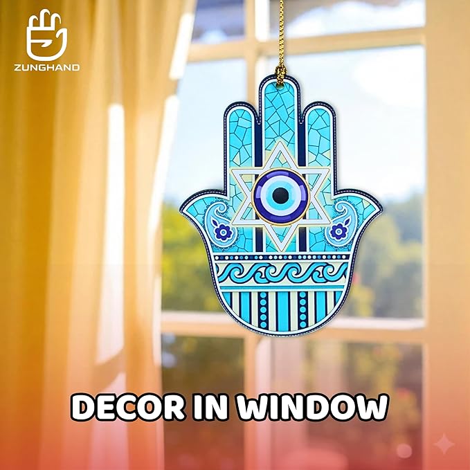 Hanukkah Ornament Hamsa Hand Jewish Gifts β Star of David Ornament Acrylic, Judaica Holiday Decor, Jewish Christmas Ornament for Tree, Spiritual Gifts for Home (Hamsa Hand ver 2)