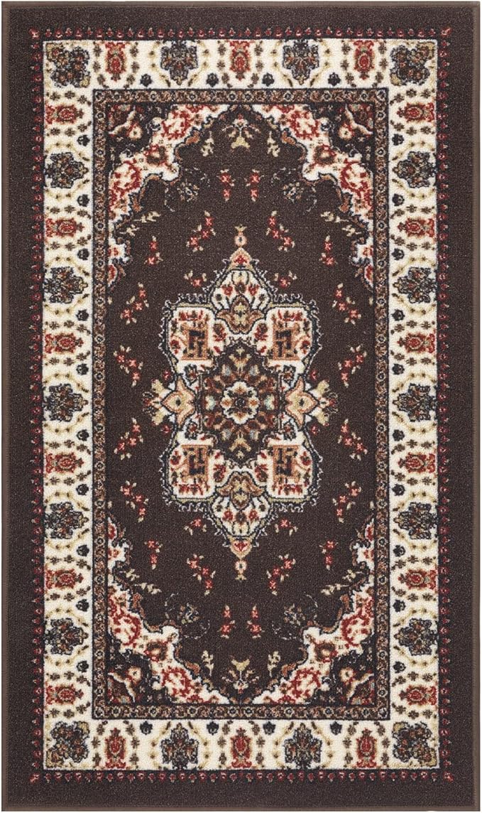 Antep Rugs Alfombras Oriental Traditional 2x4 Non-Skid (Non-Slip) Low Profile Pile Rubber Backing Kitchen Area Rugs (Brown, 2'3" x 4')