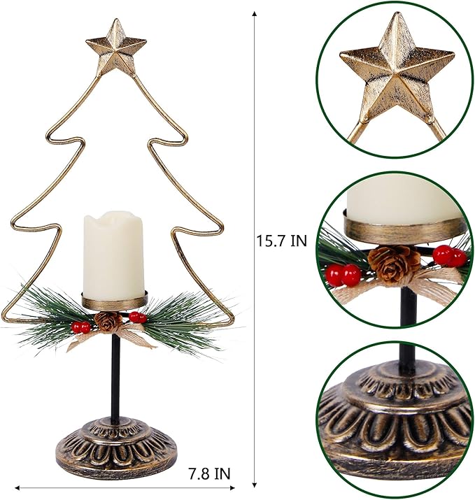 Lulu Home Lighted Christmas Table Decorations, 2 Pack 15.7 Inch Christmas Tree with Battery Operated Candle Lights, Light Up Christmas Tabletop Decorations, Xmas Holiday Winter Tabletop Desk Ornament