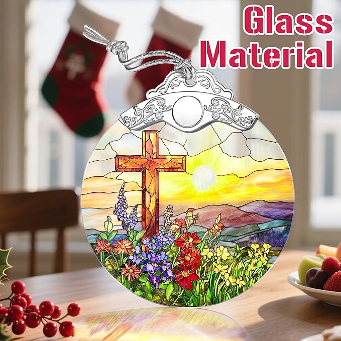 Stained Glass Ornament, Christmas Ornament, Hanging Ornaments for Home Decor & Christmas Tree Ornaments – Exquisite Holiday Decor, Xmas Gifts & Holiday Present - Cross