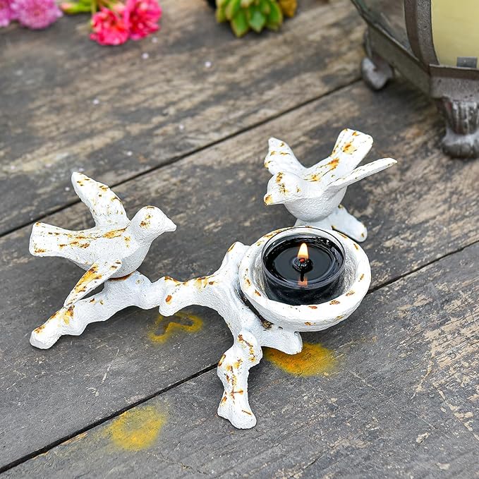 Sungmor Vintage Cast Iron Tealight Candle Holder, Lovely & Beautiful Birds Nest Design, Unique Tabletop Shelf Home Decor Pieces, Small Birds Statue Candle Holders Coffee Table Centerpieces Decor