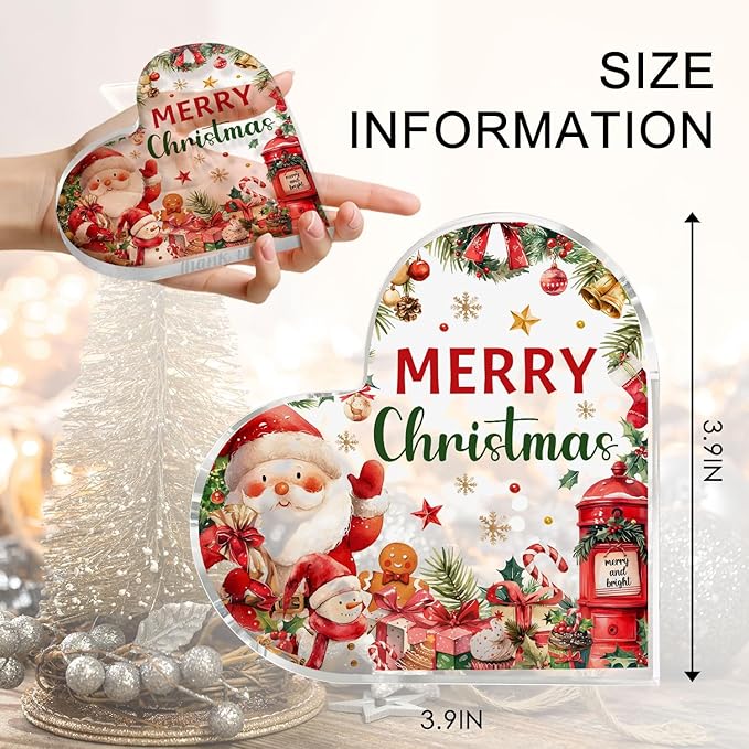 Christmas Home Decorations 3.9 Inch Christmas Plaque Acrylic Santa Decor Plaques for Family Friends Table Decor