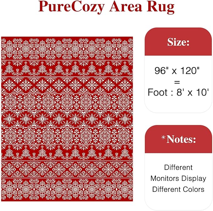 8x10 Area Rug Red Christmas Living Room Carpet Xmas Holiday Decor Bedroom Carpet Snowflake Washable Non Slip Indoor Large Decorative Throw Rug for Dining Room Nursery