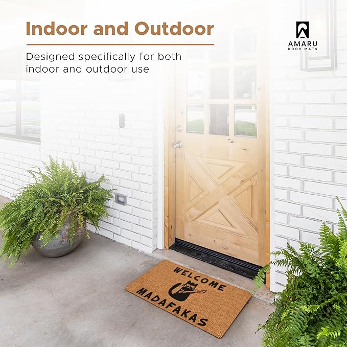 Welcome Madafakas - 17"x29" - Coir Door Mat with Heavy Duty Backing - Welcome Mats for Entryway, Porch - Anti-Slip PVC & Coconut Fiber Surface - Natural Home Accessories, Minimalist Original Design