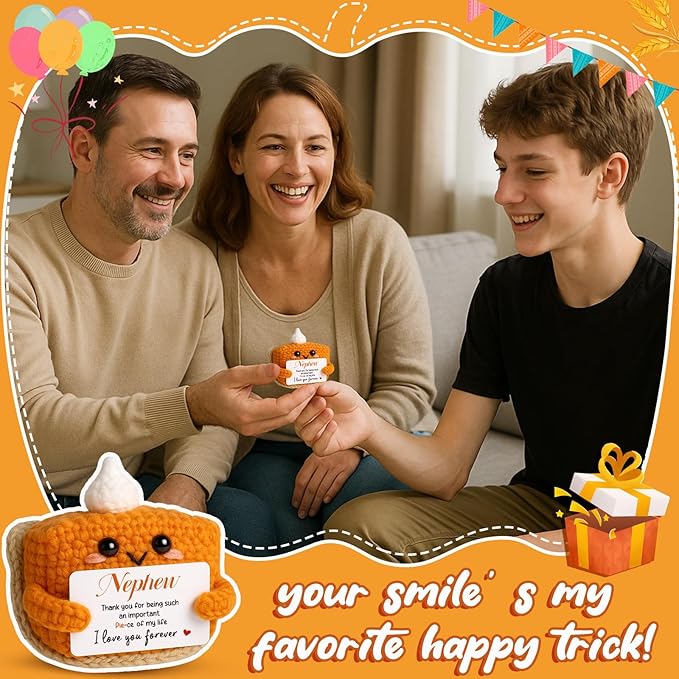 Thank You Gifts for Nephew from Auntie Uncle, Mini Crochet Pumpkin Pie Plush, Birthday Presents for Halloween Thanksgiving Christmas Stockings Stuffer Emotional Small Cute Decorations