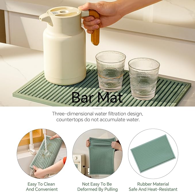 2 Pack Bar Mat, Home Bar Tool Drying Mats, Bar Accessories for The Home Bar Set 18''x12''(Green) for Bars, Outdoor Camping, Bar for Home