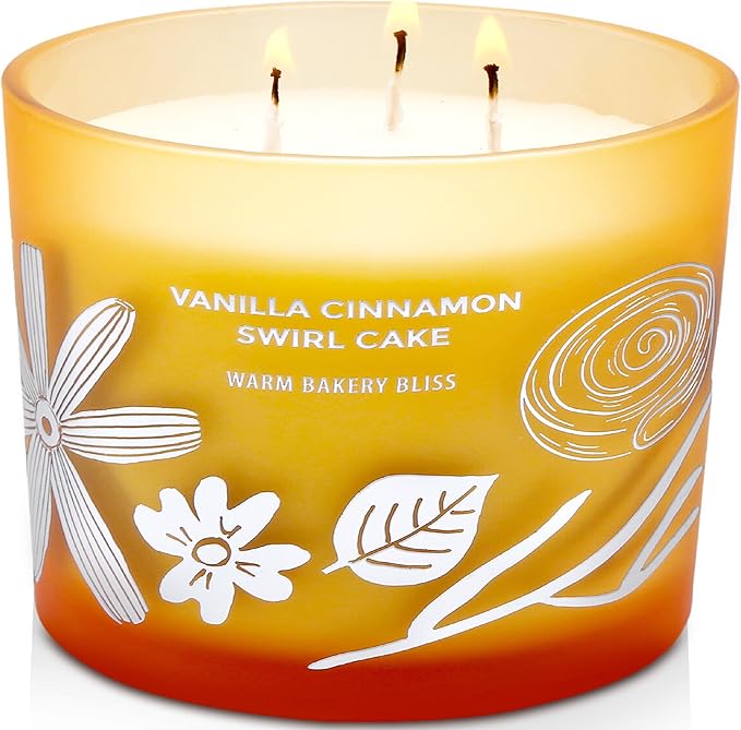 Vanilla Cinnamon Swirl Cake 3-Wick Soy Candle | Highly Scented Bakery Candle | 14.5 oz, Clean-Burn | Cozy Fall Aromatherapy Stress Relief Candles for Home | Gift for Women & Men