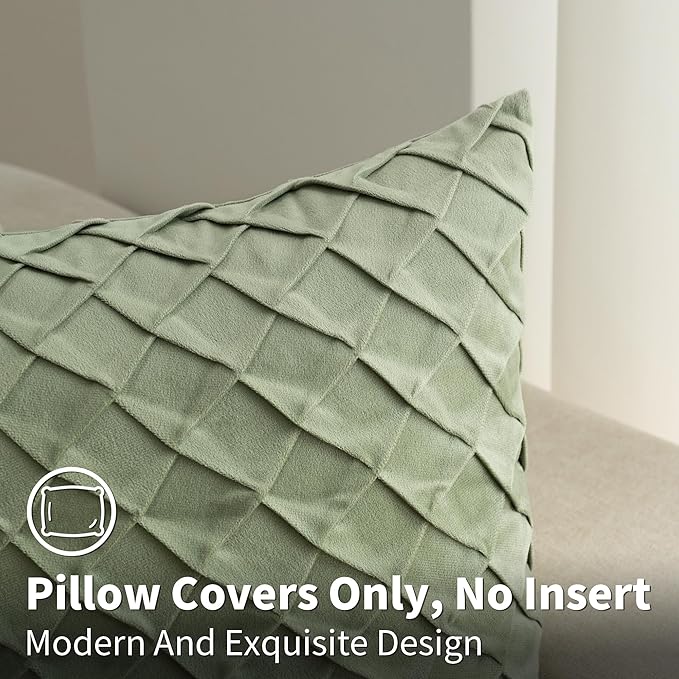 Velvet Decorative Throw Pillow Covers Set of 2, 18x18 Inch Soft Modern Weave Cushion Case, Farmhouse Home Decor Pillowcase for Sofa Living Room Couch Bed Sage Green