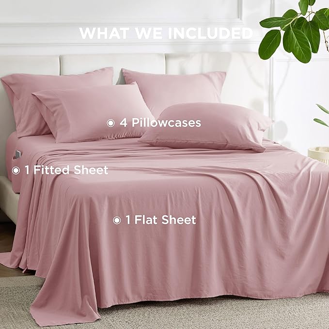 Bedsure Deep Pocket Queen Sheets - 6 Piece, Prewashed Ultra-Soft Queen Sheet Set, Fits Mattresses Up to 18 Inches Thick, Breathable & Secure Fit, Hotel Luxury Bedding, Light Pink