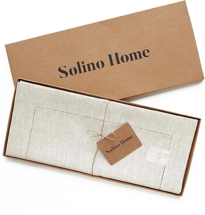 Solino Home Linen Light Natural Table Runner 72 Inches Long - 100% Pure Linen Hemstitch Table Runner 14 x 72 Inch for Dresser, Dining, Fall, Halloween, Thanksgiving, Christmas - Classic Hemstitch