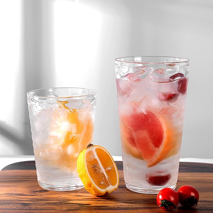 20-ounce Plastic Tumblers, Acrylic Drinking Glasses High-Balls, set of 6 Clear Reusable Plastic Cups, Stackable, BPA-Free, Shatter-Proof, Dishwasher-Safe