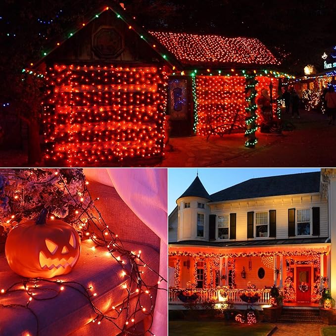 BrizLabs Halloween Orange Lights, 78.74ft 240 LED Orange String Lights, Connectable Mini Lights, 8 Modes Plug-in LED String Lights Waterproof for Outside Xmas Tree Decor
