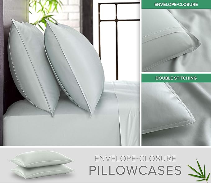 Twin XL Sheets by Pure Bamboo, Genuine 100% Organic Viscose Derived from Bamboo Bed Sheet Set, Luxuriously Soft & Cooling, Double Stitching, Lifetime Quality Promise (Twin XL, Sea Glass)