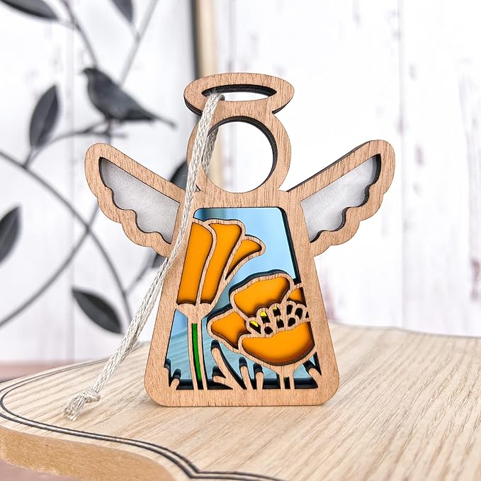 3.5" (H) California Poppy Ornament - Flower Suncatchers for Windows Hanging - Cozy Living Room Decor Aesthetic