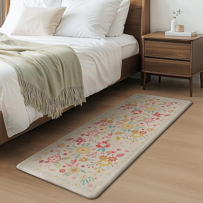 GENIMO Kitchen Mats for Floor 2PCS, Cushioned Kitchen Rugs Non Slip Washable, Farmhouse Anti Fatigue Mat Waterproof, Comfort Standing Mat Rug for Office, Home, Laundry, 17.3"x59"+17.3"x30", Beige