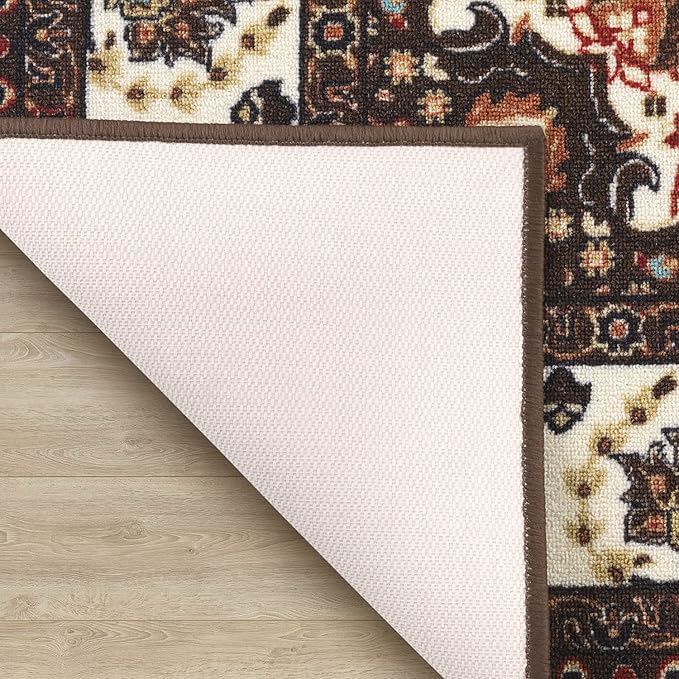 Antep Rugs Alfombras Oriental Traditional 4x6 Non-Skid (Non-Slip) Low Profile Pile Rubber Backing Indoor Area Rugs (Brown, 4' x 5'8")