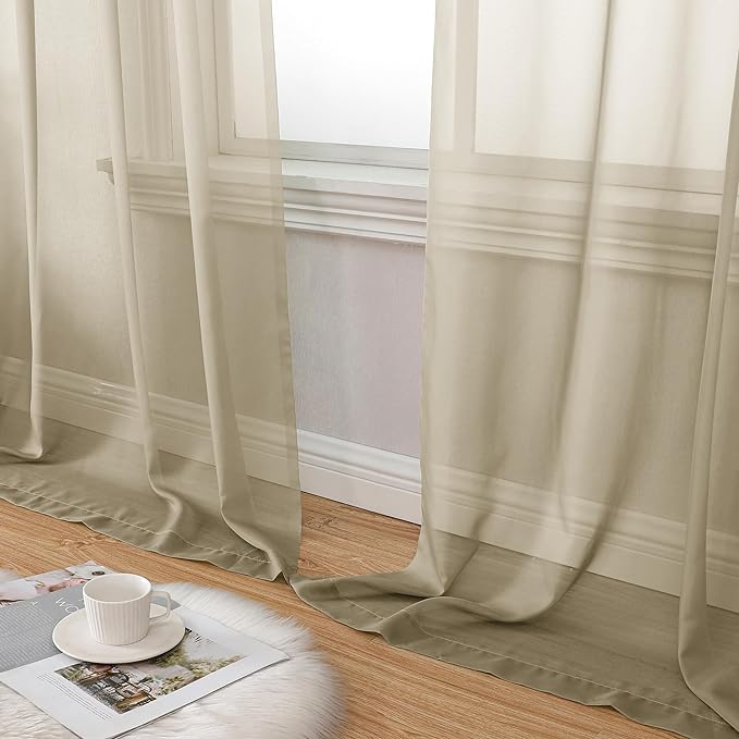 Aiyufeng Taupe Sheer Curtains 63 Inches Long 2 Panels Set, Semi Transparent Voile Rod Pocket Sheer Window Drapes for Bedroom Bed Canopy Living Room Dining Wedding Party Backdrop, 40W x 63L inch