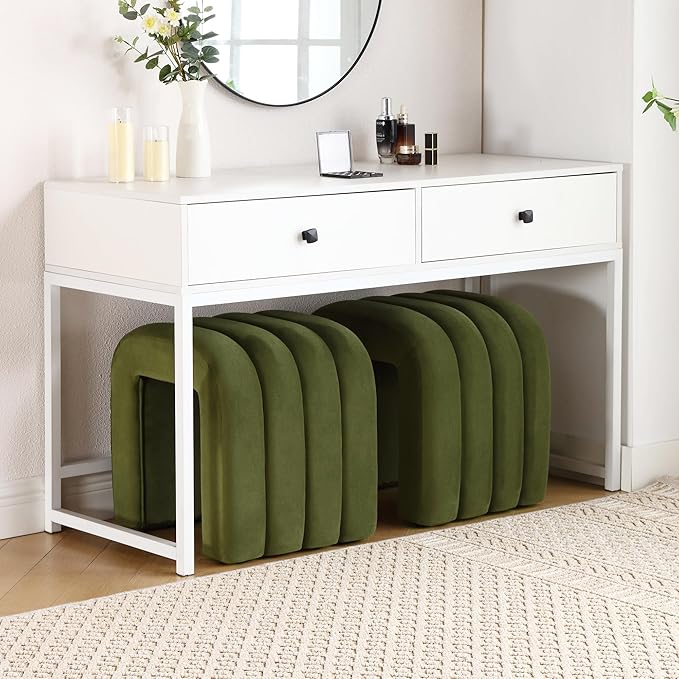 Multi-Functional Ottoman Stool, Footrest for Couch, Modern Vanity Stool for Make-up Room, Living Room and Entryway, Small Cute Footstool (Olive Green Velvet)
