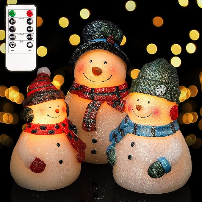 Christmas LED Flameless Candles Snowman Novelty Lighting Battery Operated with Remote Real Wax Flickering Candles Decorative for Holiday Winter Bedroom Snowman Theme Decor Mothers Day Gifts