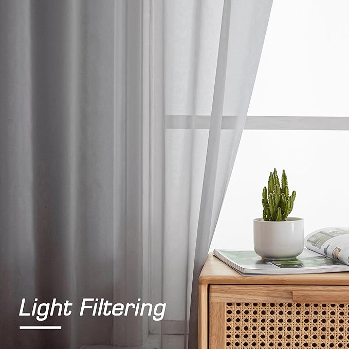 Aiyufeng Grey Sheer Curtains for Bedroom, Semi Sheer Privacy Curtains & Drapes Sunlight Filter for Hallway Window Guest Room Country House, 40 x 63 inches Long, 2 Panels