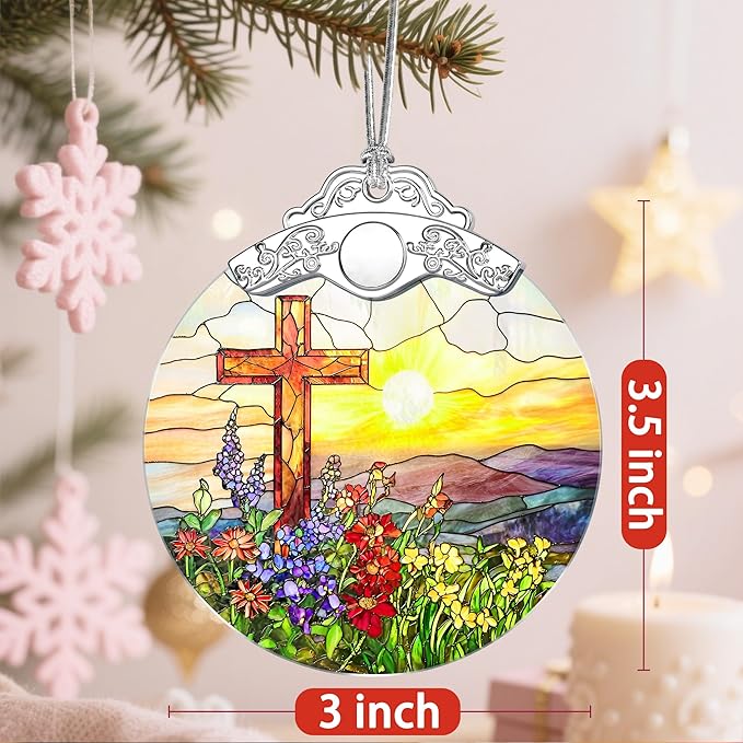 Stained Glass Ornament, Christmas Ornament, Hanging Ornaments for Home Decor & Christmas Tree Ornaments – Exquisite Holiday Decor, Xmas Gifts & Holiday Present - Cross