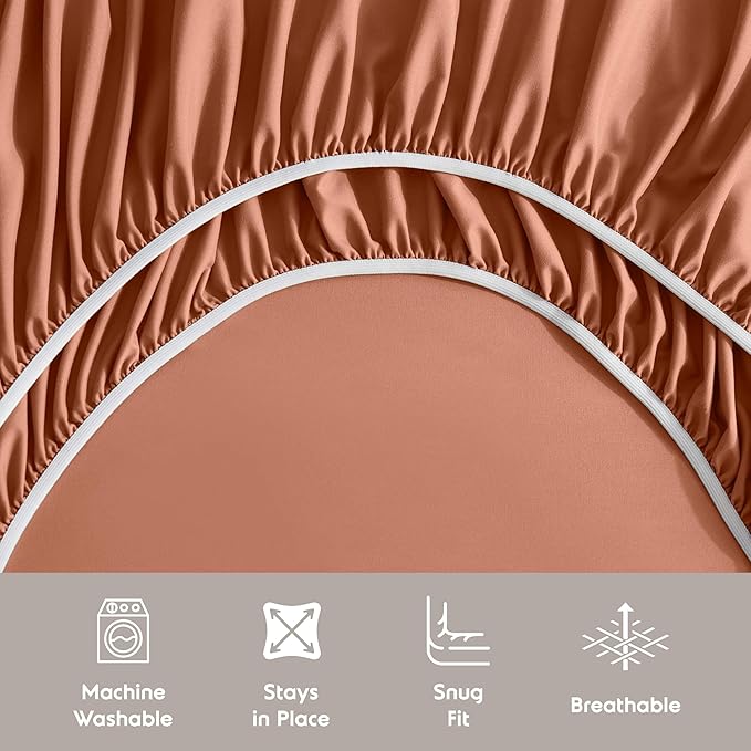 Nestl Extra Deep Cal King Sheet Set - 6 Piece Breathable & Cooling Sheets - Hotel Luxury Bedding Set w/18-24 Inch Deep Pockets - Easy & Secure Fit - Super Soft, Wrinkle Free & Comfy - Rust