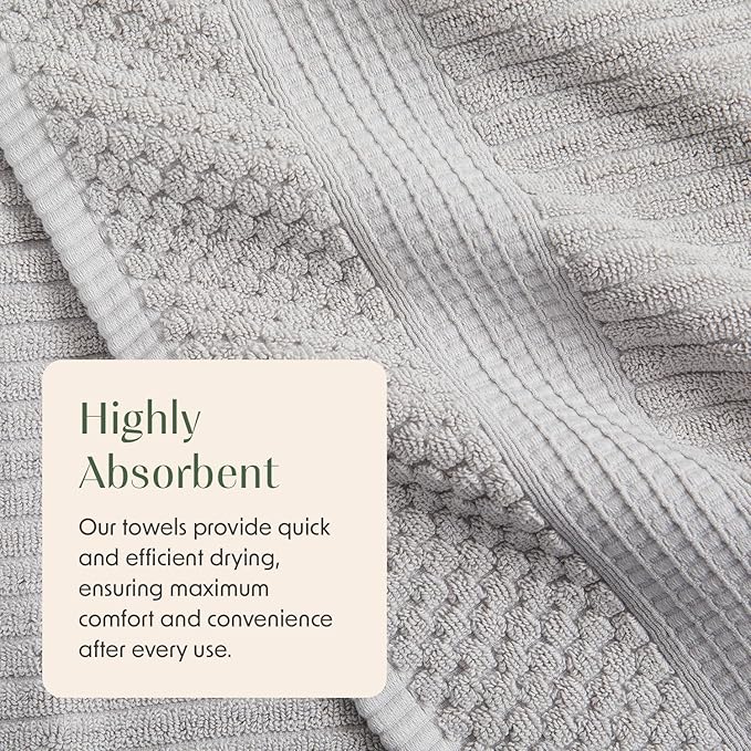 Springtree Home 100% Cotton Towel Set | 6 Piece Set | Super Soft & Absorbent Quick-Dry 2 Bath Towels 2 Hand Towels & 2 Washcloths | Textured and Durable Cotton | Krista Collection - High Rise Grey